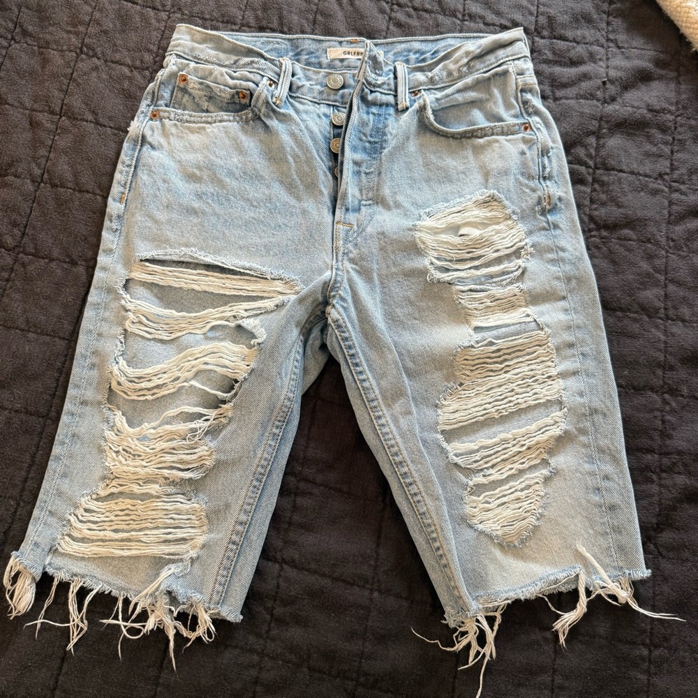 Girlfriend Destroyed Skinny Bermuda Bike Jean Shorts 25